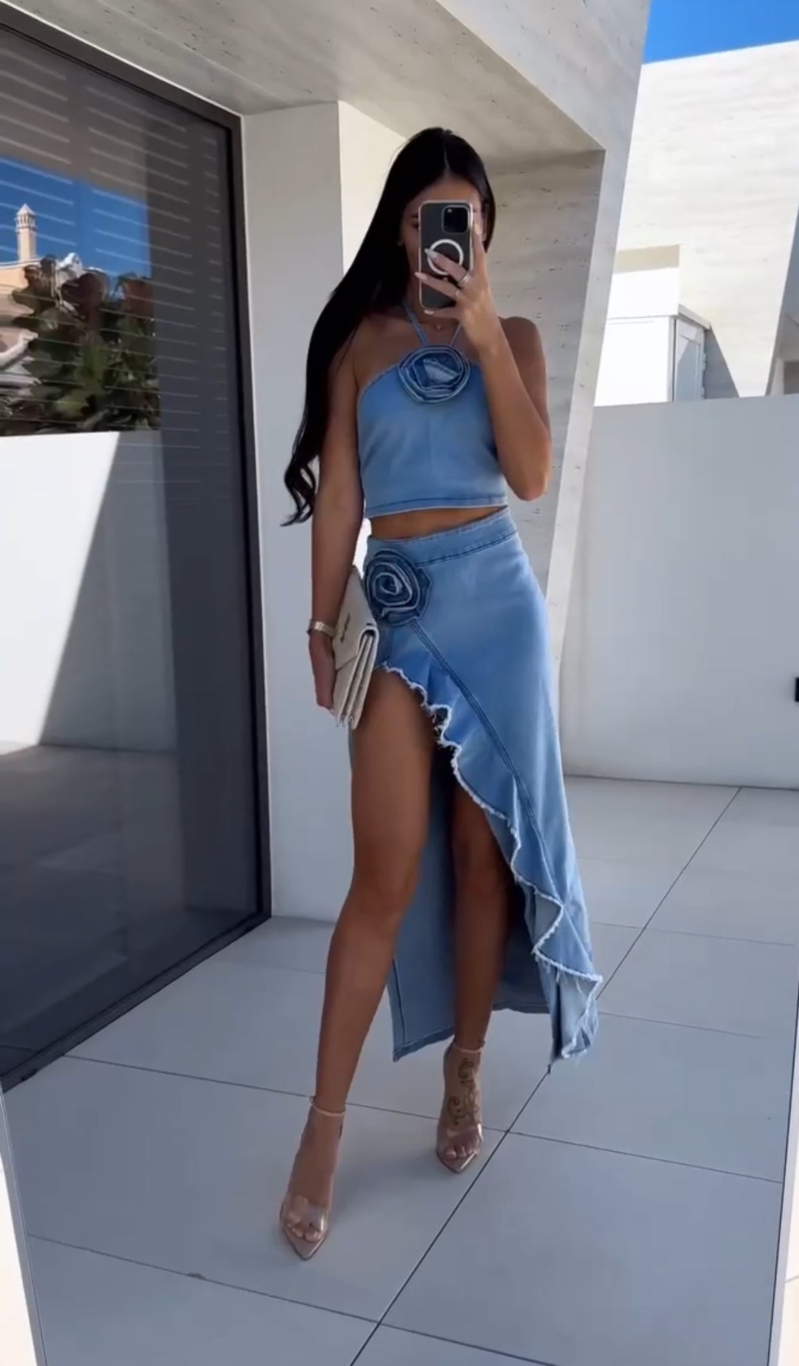 Damkläder Topp och Kjol Blommönster Högkvalitativa Tyger 2