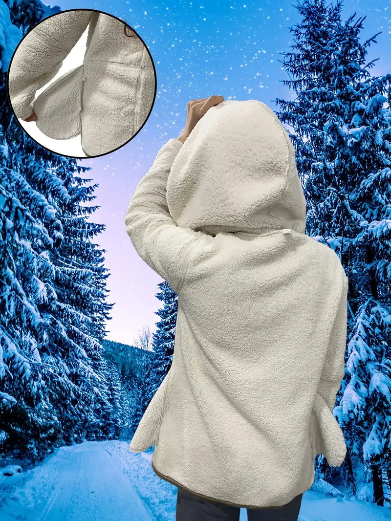 Lång Jacka Dam Fleece Isolerad Elegant Design-4