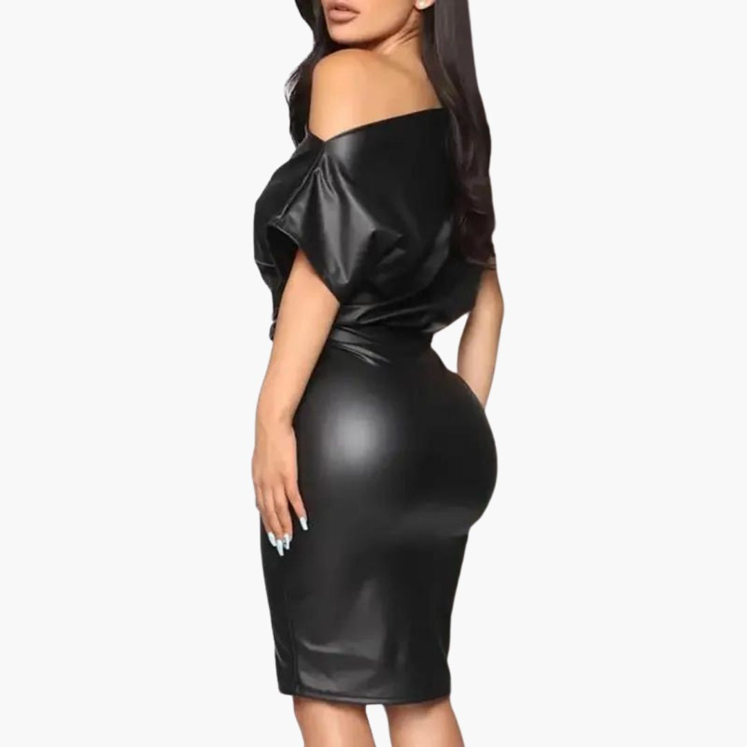 Kvinnors Axelfri Klänning Syntetiskt Läder-2