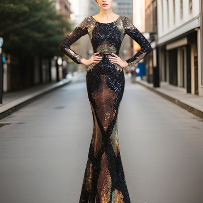 Variant image for Dam Aftonklänning Paljetter Elegant Polyester för Festliga Tillfällen-26