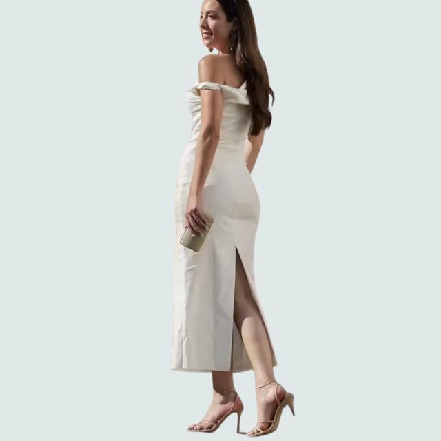 Damklänning Midi Asymmetrisk Ärmlös Polyester-4