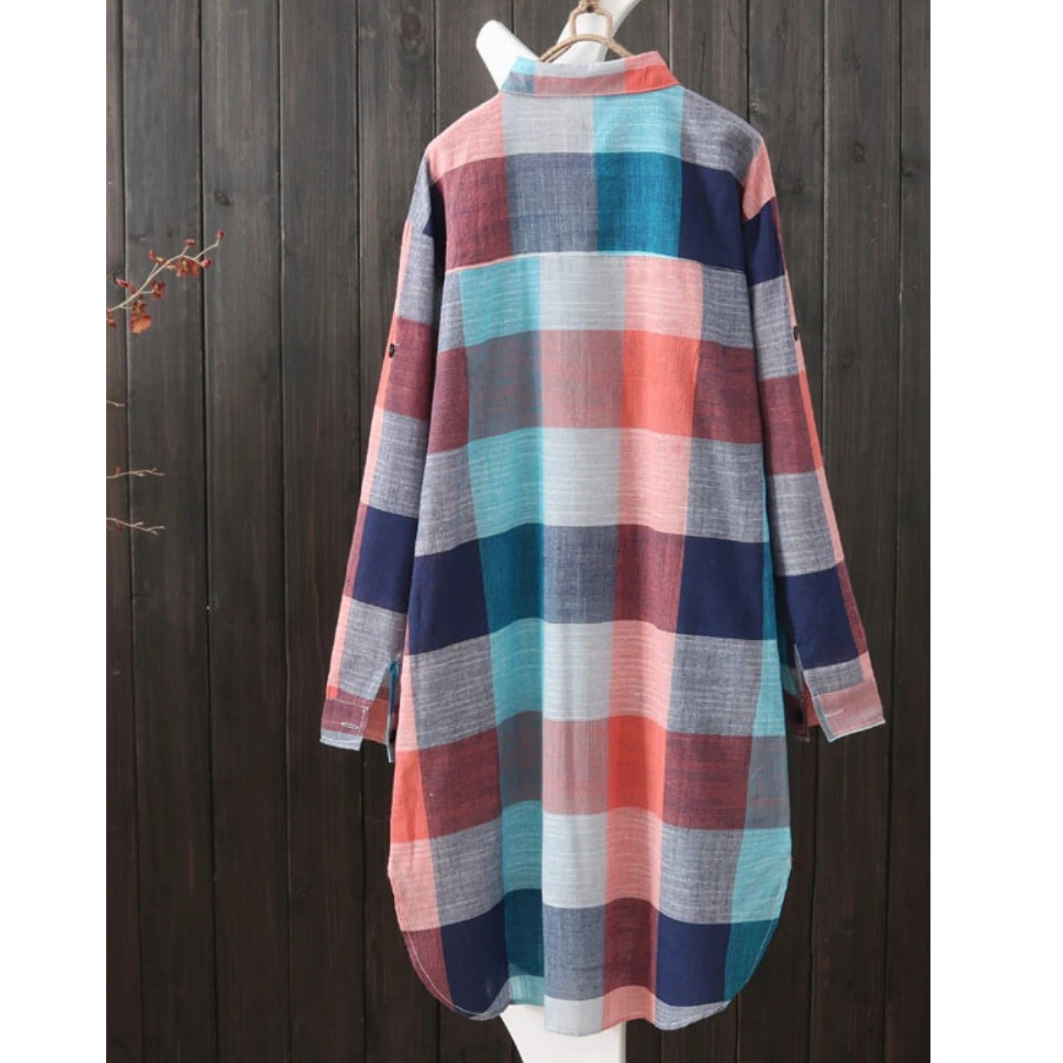 Dam Blusklänning Vändningsdesign Blockmönster Polyester-2