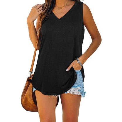 Dam Jersey Tank Top V-halslinje Mjuk Jersey 11