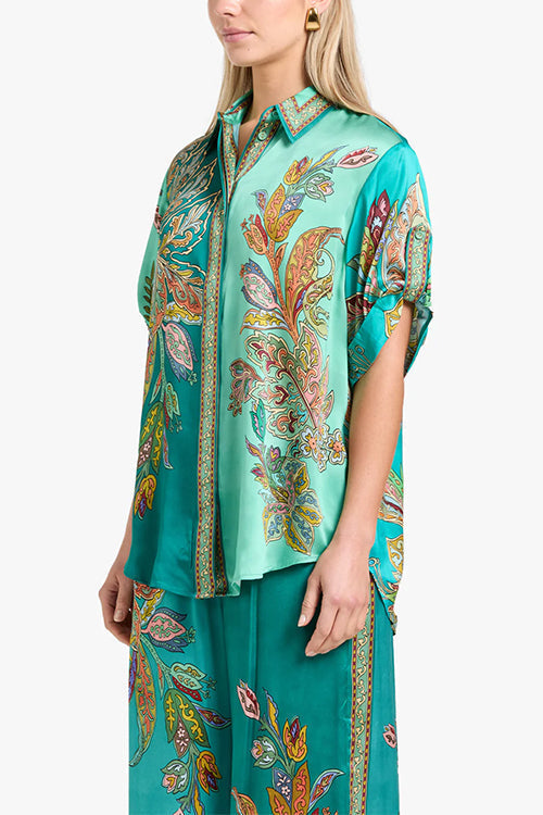 Dam Set Kortärmad Skjorta Vida Byxor Satin-5