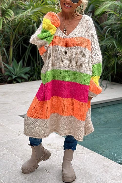 Variant image for Dam Klänning Midi V-ringning Randig Bomull Polyester-3