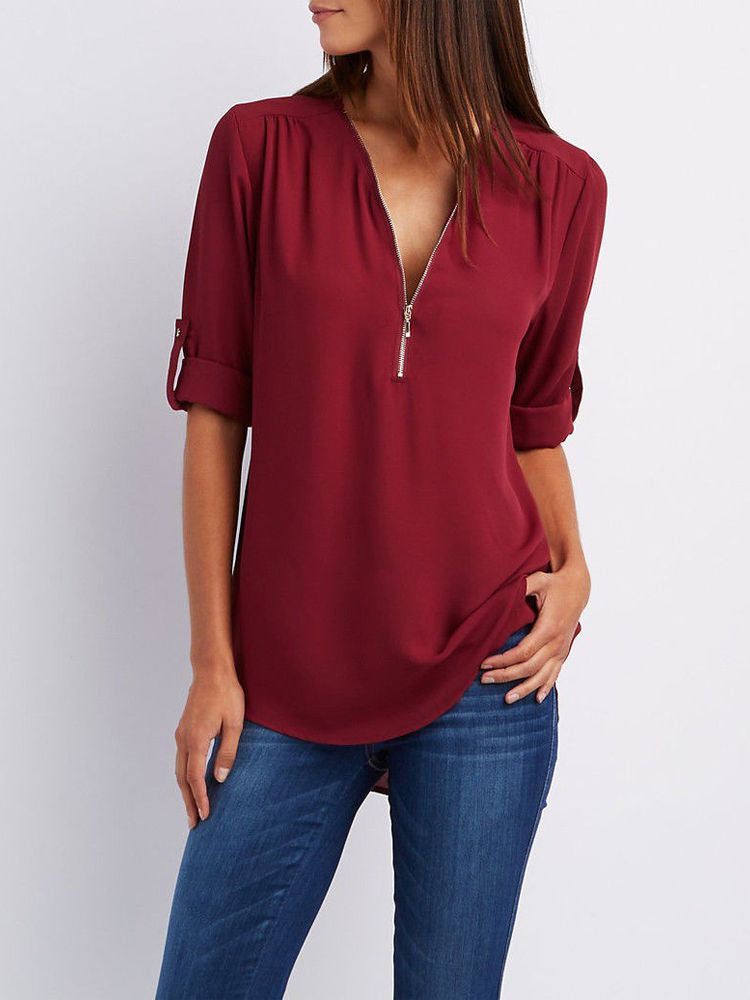 Dam Långärmad Blus Loose Fit Mjuk Tyg 9
