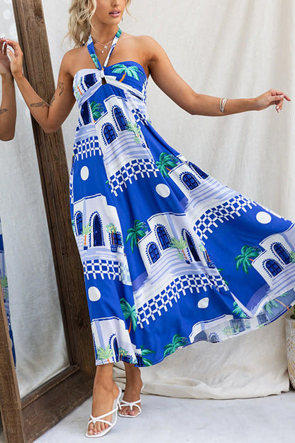 Maxiklänning Dam Rygglös Tryckt Bomull och Polyester Sommar-5