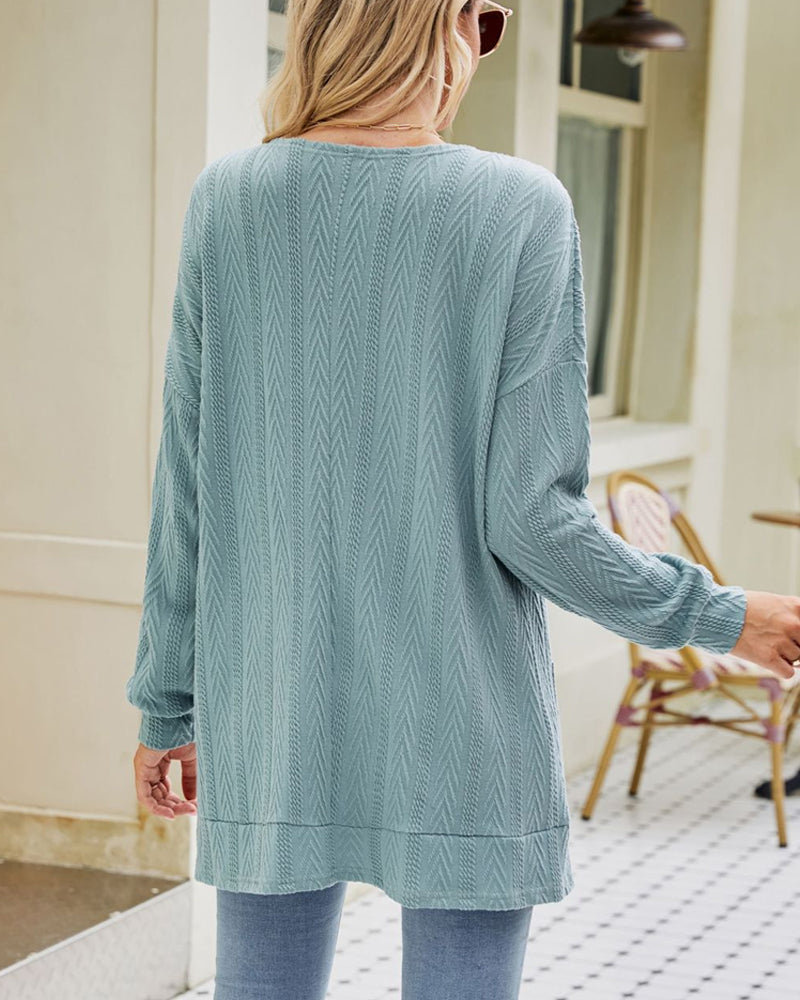 Lång Kofta Dam Monokrom Ribbad 100% Bomull-2