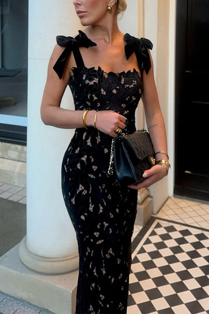 Maxiklänning Dam Bodycon Spets Detaljer Lång Klänning-4