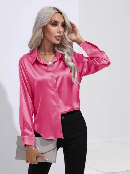 Variant image for Dam Blus Långärmad Satin Elegant V-Ringning-66