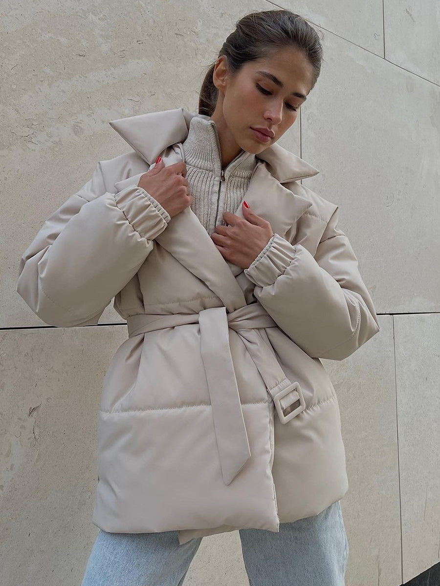 Variant image for Lång Vinterrock Dam Med Bälte Tjock Bomull-4