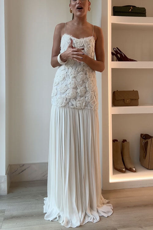 Dam Maxiklänning Blommig Applikation Spaghetti Band Bomull Polyester-4