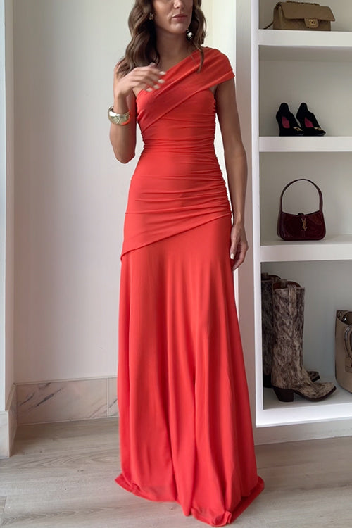 Maxiklänning Dam Off-Shoulder Rüsch Bomull Polyester-5