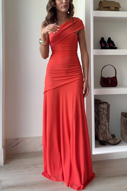 Maxiklänning Dam Off-Shoulder Rüsch Bomull Polyester-5