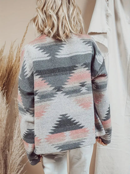 Damer Vävd Jacka Aztec-Mönster Hållbart Tyg-2