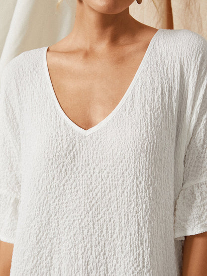 Kvinnors Midi Klänning V-ringning Kortärmad Polyester-4