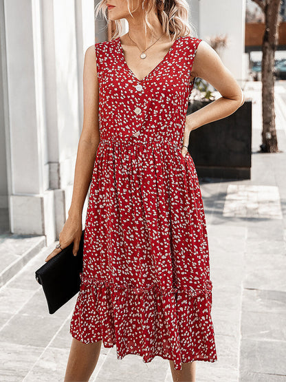 Dam Midiklänning Blommig V-ringning Polyester och Bomull-4