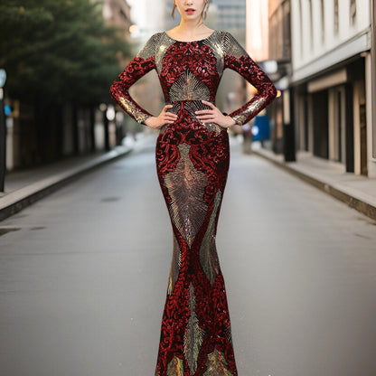 Dam Aftonklänning Paljetter Elegant Polyester för Festliga Tillfällen-5