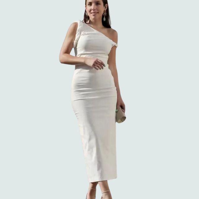 Damklänning Midi Asymmetrisk Ärmlös Polyester-2