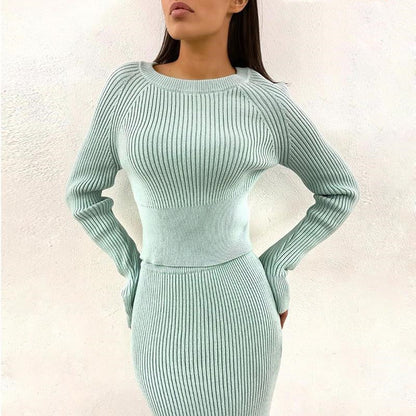 Kvinnors Stickad Tröja och Kjol Sätt Högkvalitativt Material-2