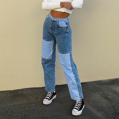 Kvinnors Höga Midjejeans Raka Ben Denim-2