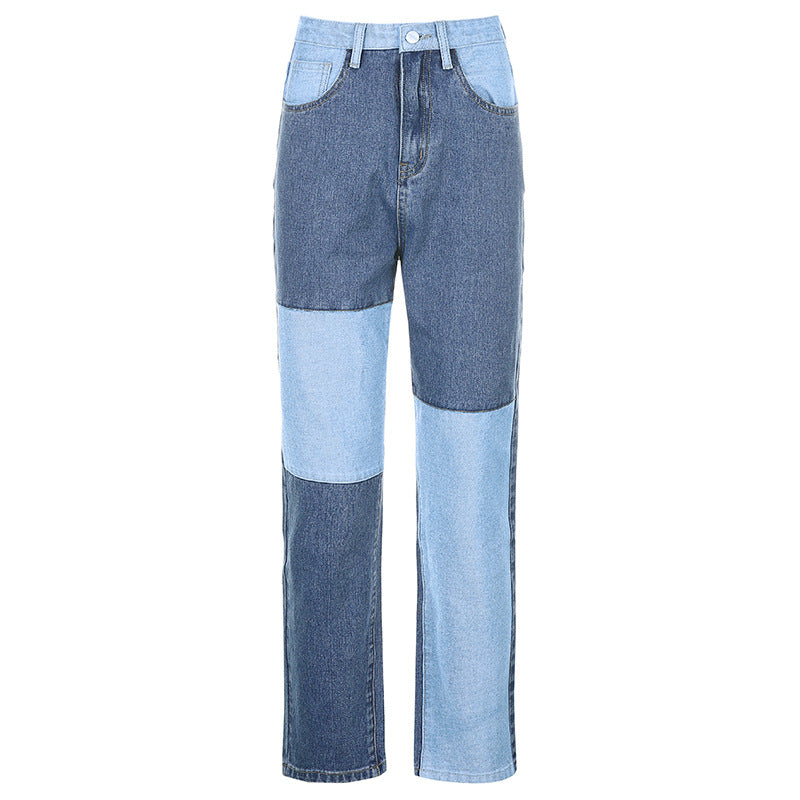 Kvinnors Höga Midjejeans Raka Ben Denim-1