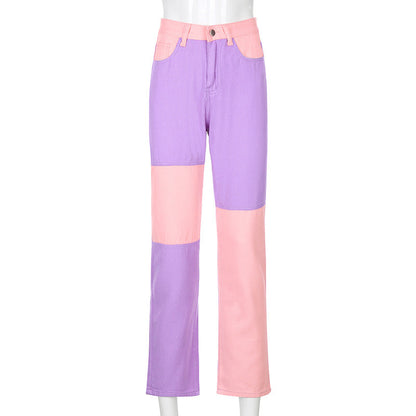 Kvinnors Höga Midjejeans Raka Ben Denim-5
