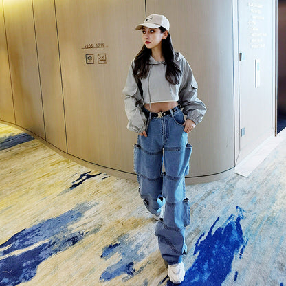 Kvinnors Raka Ben Jeans Medelhög Midja Högkvalitativ Denim-3