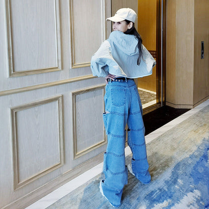 Kvinnors Raka Ben Jeans Medelhög Midja Högkvalitativ Denim-4
