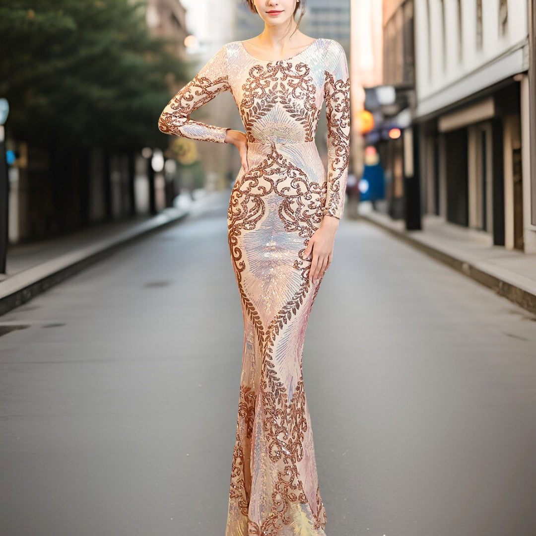 Dam Aftonklänning Paljetter Elegant Polyester för Festliga Tillfällen-3