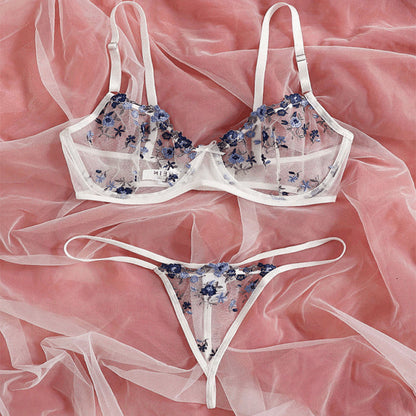 Damunderkläder Set med Blommor och Broderi Snygga Underkläder Dam Spets och Satin-1