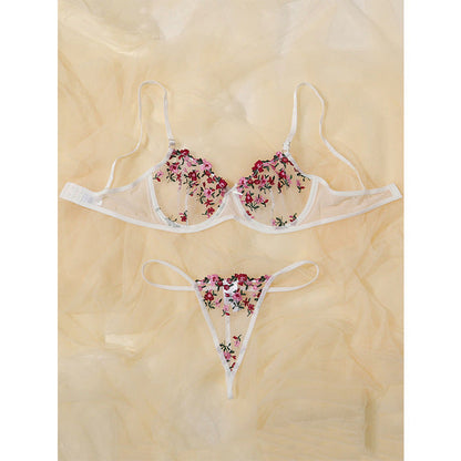 Damunderkläder Set med Blommor och Broderi Snygga Underkläder Dam Spets och Satin-2