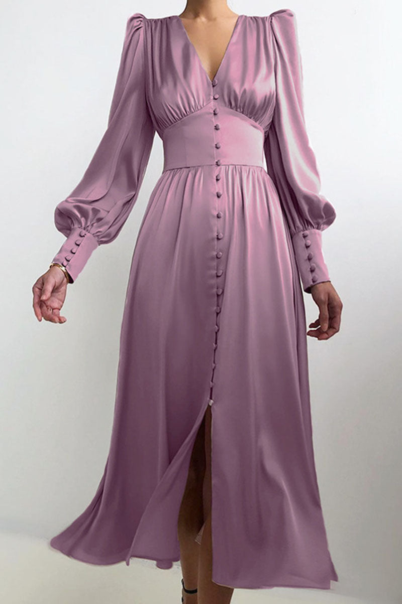 Kvinna Klänning Glänsande Polyester Elegant Knälång-5