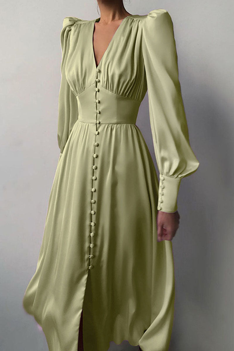 Kvinna Klänning Glänsande Polyester Elegant Knälång-3