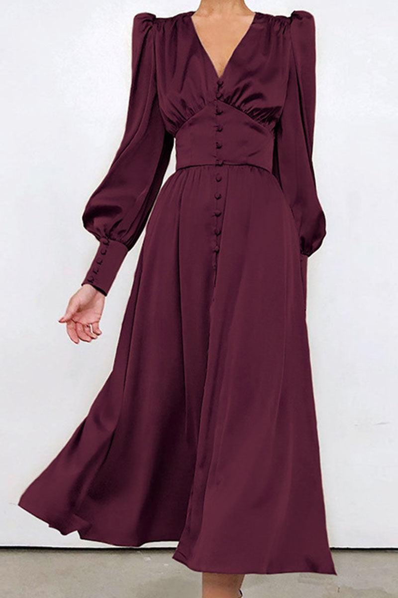 Kvinna Klänning Glänsande Polyester Elegant Knälång-4