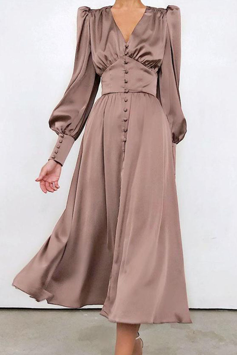 Variant image for Kvinna Klänning Glänsande Polyester Elegant Knälång-31