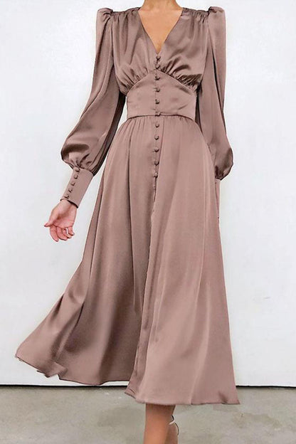 Variant image for Kvinna Klänning Glänsande Polyester Elegant Knälång-31