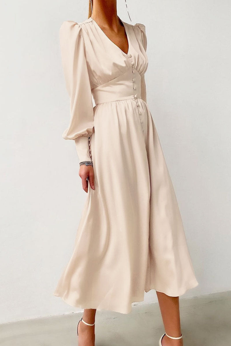 Kvinna Klänning Glänsande Polyester Elegant Knälång-6