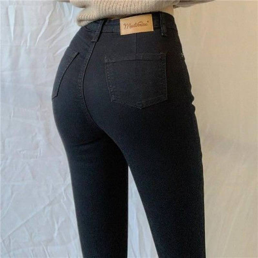 Dam Hög Midja Rivna Jeans Denim Slangformad-1