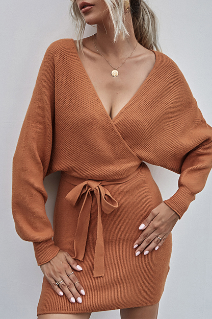 Kvinnors Klänning Wrap Stickad Djup V-Hals-1