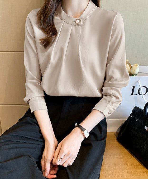 Dam Blus Elegant Syntetmaterial Lång Ärmar-2