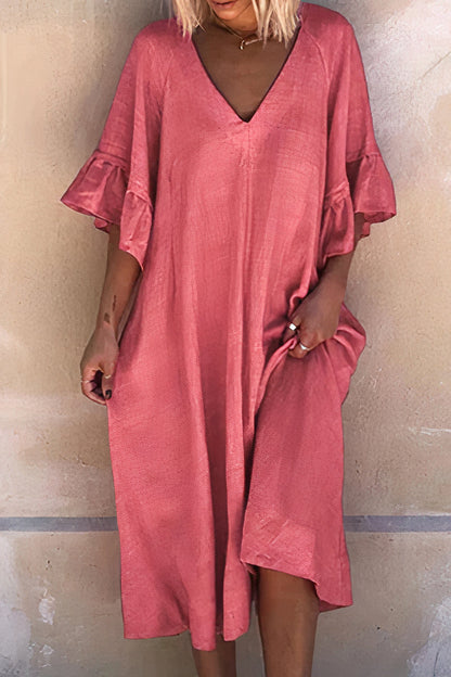 Dam Sommarklänning Lätt Linne för Midsommar och Fest-3