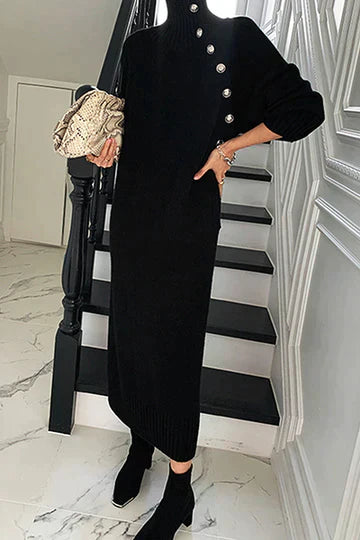 Retro Turtleneck Damklänning med Midjebälte i Polyester och Elastan – Fina Dam Klänningar för Alla Tillfällen 5