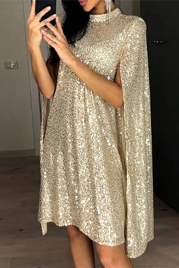 Dam Lång Klänning Lapptäck Design Polyester med Mandarinkrage-2