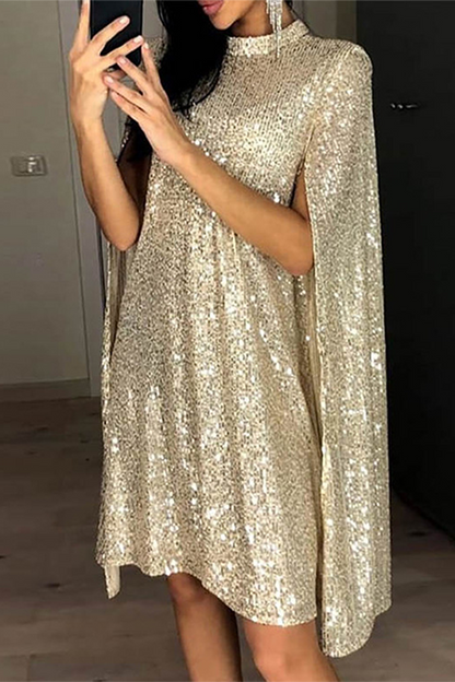 Dam Lång Klänning Lapptäck Design Polyester med Mandarinkrage-2