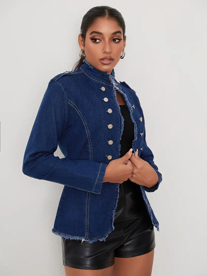 Dam Långärmad Denimjacka Klassisk Design Högkvalitativ Denim-5