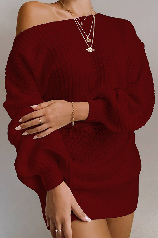 Kvinnors Klänning Utanför Axeln Stickad Mjuk för Hösten-5