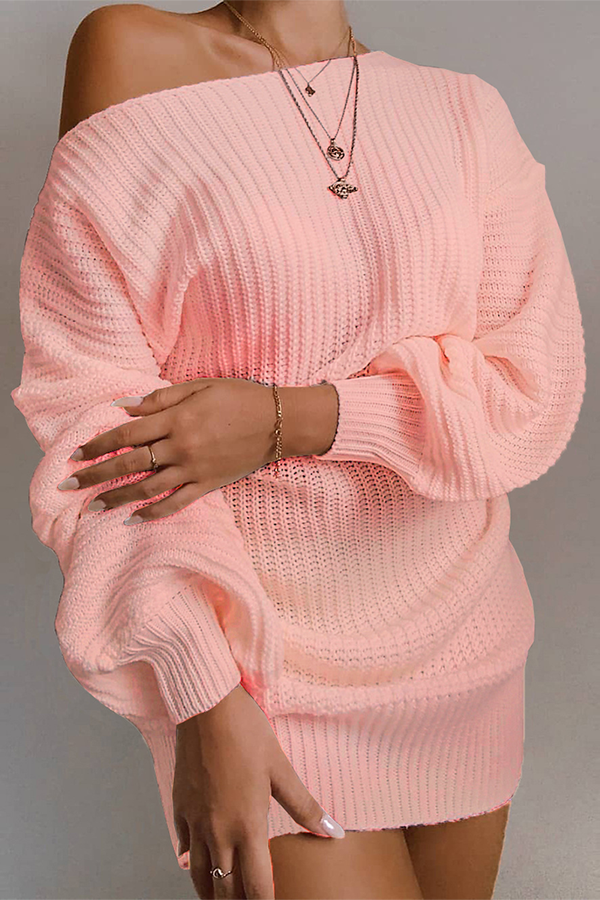 Kvinnors Klänning Utanför Axeln Stickad Mjuk för Hösten-6