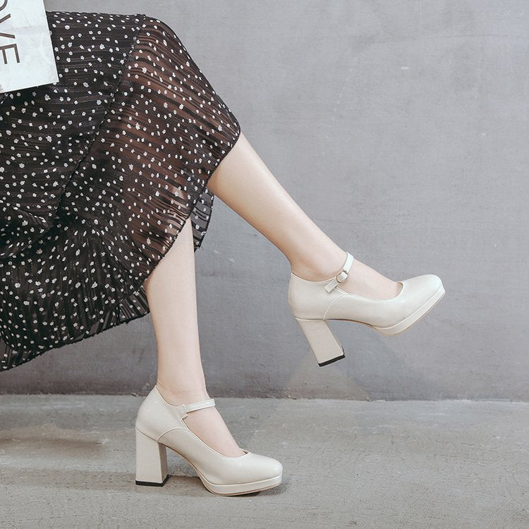 Dam Mary Jane Pumpar Blockhäl Syntetiska Material 4