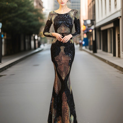 Dam Aftonklänning Paljetter Elegant Polyester för Festliga Tillfällen-2